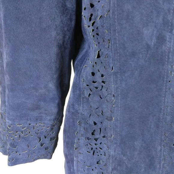 Chi by Falchi Suede Duster Jacket Size Small Blue - Picture 4 of 7